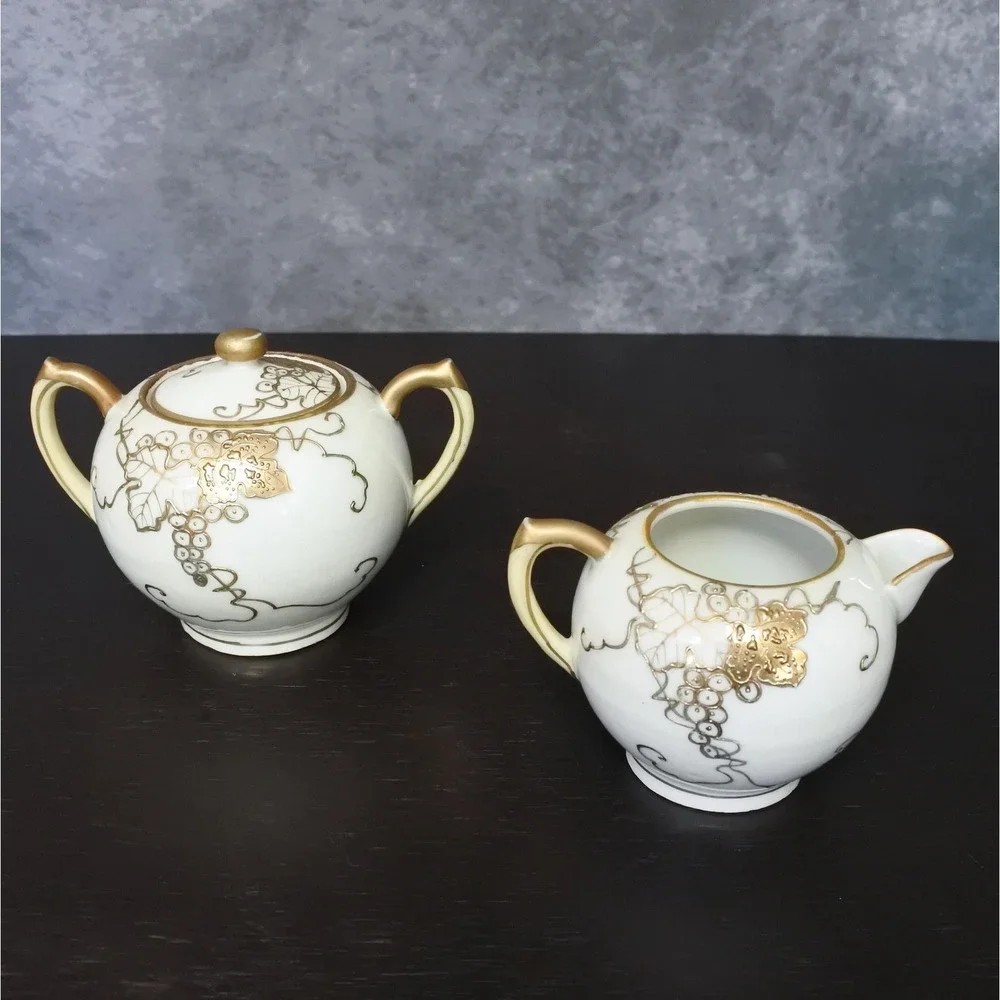 Antique Japanese T.S. Nippon Porcelain Gold Moriage Grape Leaf Tea Set